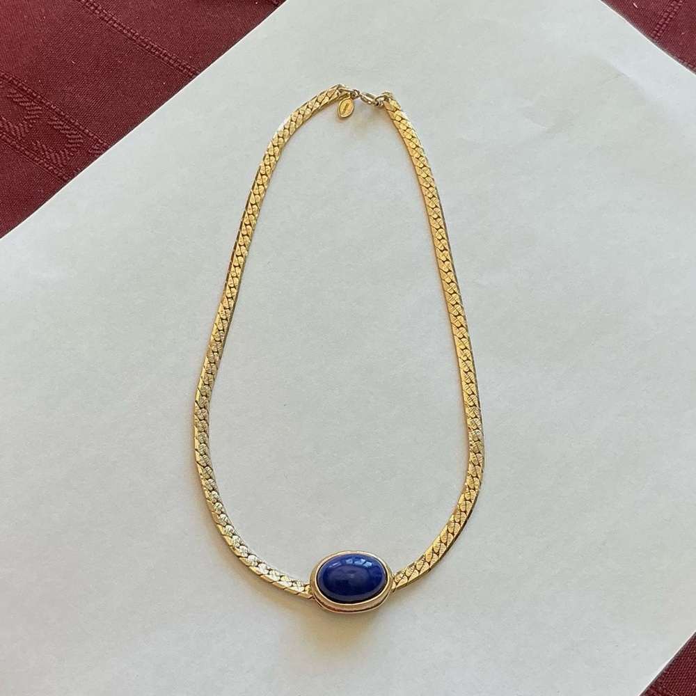 Vintage Avon Gold Necklace with Blue Pendant
